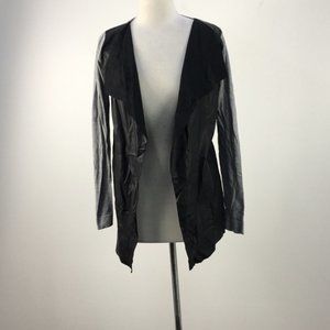 Zara Knit Black & Grey Vegan Leather Open Cardigan
